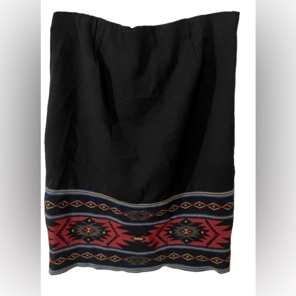 NWOT Midnight Velvet Stretchy Black Skirt Faux Wrap w/Tribal Aztec Weste… - Picture 5 of 6